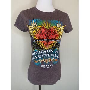 Biker Moto Motorcycle Rally Rainbow Heart Design T Shirt Small